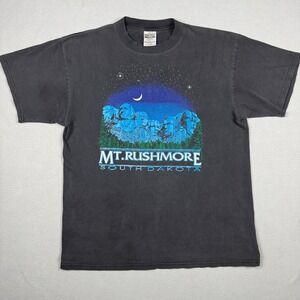 Vintage Tultex Mt Rushmore South Dakota T-Shirt Mens XL Black Night Graphic Tee